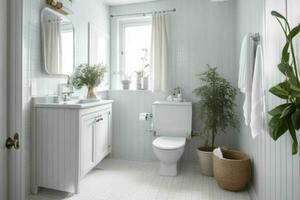 AI generated Scandinavian Style Bathroom. Pro Photo