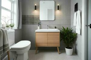 AI generated Scandinavian Style Bathroom. Pro Photo