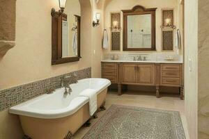 AI generated Mediterranean Style Bathroom. Pro Photo