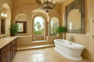 AI generated Mediterranean Style Bathroom. Pro Photo