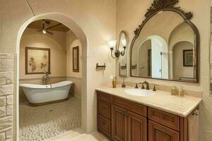 AI generated Mediterranean Style Bathroom. Pro Photo