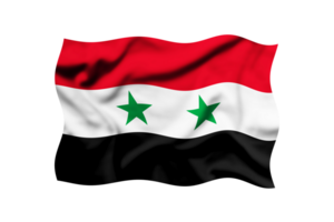 The flag of Syria waving in the wind on a transparent background is isolated. Clipping path included png