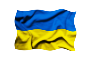 a bandeira do Ucrânia é acenando dentro a vento em uma transparente fundo. 3d Renderização. recorte caminho incluído png