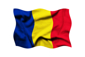 The flag of Romania waving in the wind isolated on a transparent background. 3d rendering. Clipping path included png