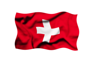 The flag of Switzerland is waving in the wind on a transparent background. 3d rendering. Clipping path included png