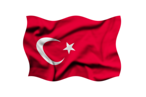 The flag of Turkey is waving in the wind on a transparent background. 3d rendering. Clipping path included png