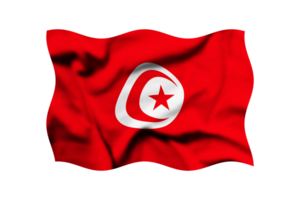 Waving flag of Tunisia isolated on a transparent background, 3d rendering. Clipping path included png