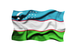 The flag of Uzbekistan waving in the wind isolated on a transparent background, The Clipping path is included png