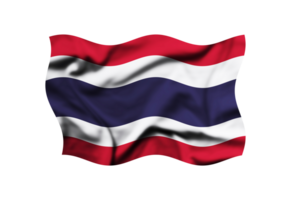 The flag of Thailand is waving in the wind on a transparent background. 3d rendering. Clipping path included png