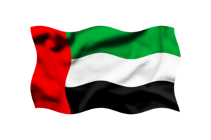 a bandeira do a Unidos árabe Emirados acenando dentro a vento isolado em uma transparente fundo, a recorte caminho incluído png