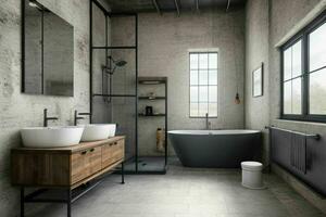 AI generated Industrial Style Bathroom. Pro Photo