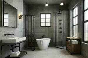 AI generated Industrial Style Bathroom. Pro Photo