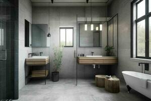 AI generated Industrial Style Bathroom. Pro Photo