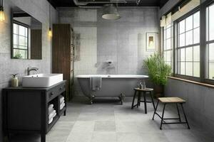 AI generated Industrial Style Bathroom. Pro Photo