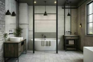 AI generated Industrial Style Bathroom. Pro Photo