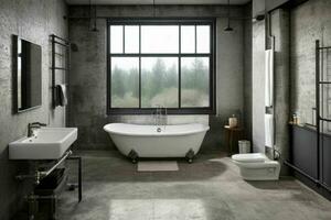 AI generated Industrial Style Bathroom. Pro Photo