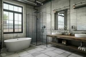 AI generated Industrial Style Bathroom. Pro Photo