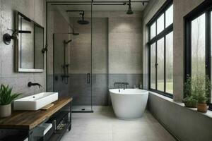 AI generated Industrial Style Bathroom. Pro Photo