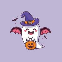 halloween ghost pumpkin with hat vector