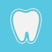 A white tooth with a shield on a blue background. Vector, flat style vector