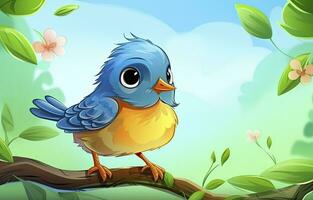 AI generated Cute little bird with a  nature background.  AI Generated. photo