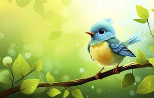 AI generated Cute little bird with a  nature background.  AI Generated. photo