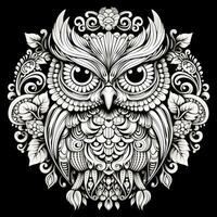 AI generated Multicolored mandala owl coloring page for adults. AI Generated photo