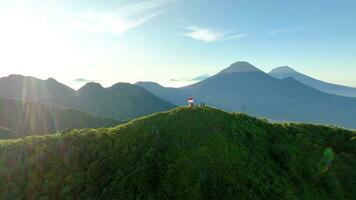 Aerial View of Indonesian Flag Raising on Independence Day Over Mount Bisma, Central Java. video