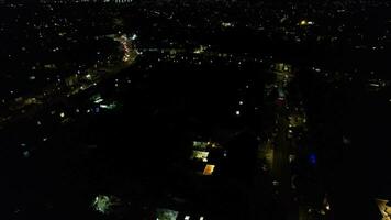 Aerial View of Luton City During Dark Night and Live Fireworks on Bonfire Night video