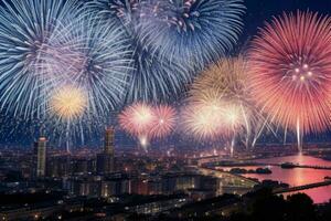 ai generado fuegos artificiales antecedentes. Pro foto