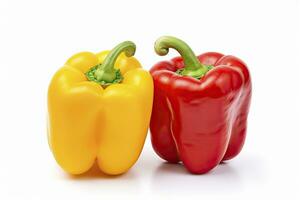 AI generated Two bell peppers, a red and a yellow isolated on white background. AI Generated. photo