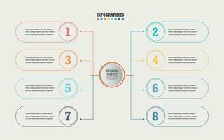 Business infographics. Presentation with 8 sections, number options. Vector element.
