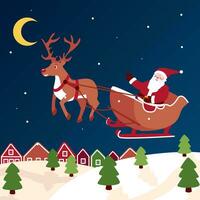 Santa Claus in a sleigh. A reindeer with sleigh for Christmas. Christmas illustration. Greeting card. Vector. vector