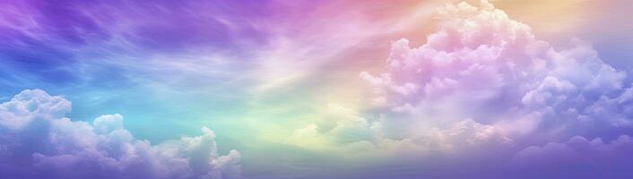 AI generated Rainbow sky with fluffy clouds. Multicolored toned sky. AI Generated. photo