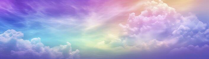 AI generated Rainbow sky with fluffy clouds. Multicolored toned sky. AI Generated. photo