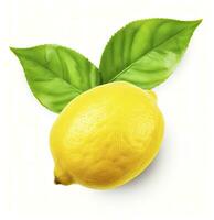 AI generated Lemon with leaf isolated on white background. AI Generated photo