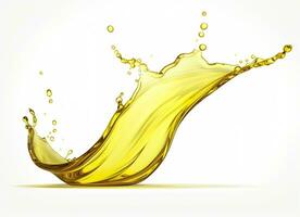 AI generated Olive or engine oil splash, cosmetic serum liquid isolated on white background. Generative AI photo