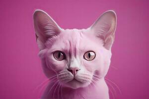 AI generated Pink colored cat on Pink Background. AI Generated photo