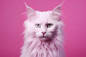 ai generado rosado de colores gato en rosado antecedentes. ai generado foto