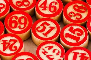 a pile of wooden numbers stamp photo