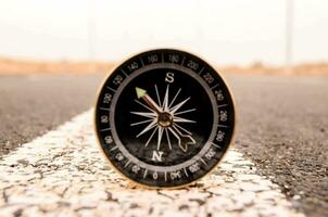 a compass is sitting on the road in the middle of the road photo