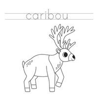 Trace the letters and color cartoon caribou. Handwriting practice for kids. vector