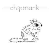 Trace the letters and color cartoon chipmunk. Handwriting practice for kids. vector