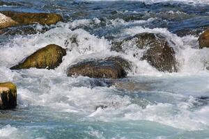 agua corriendo terminado rocas en un río foto