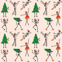 Seamless pattern with Funny Skeleton with with decoration christmas. Cute character Skeleton Bones vector