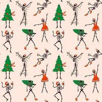 Seamless pattern with Funny Skeleton with with decoration christmas. Cute character Skeleton Bones vector