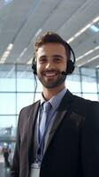 AI generated Happy Man as Customer Service Representative Employee, Customer Needs, Help Desk photo