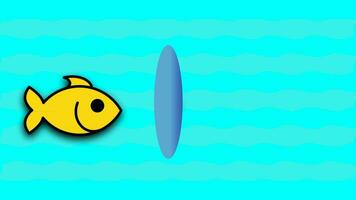 Cute fish swim into the portal and turn into sharks animation, seamless looping video animation for your videos