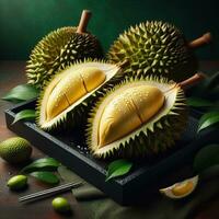 ai generado Durian fruta, rebanada maduro Durian Fruta foto