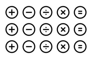 Addition, subtraction, division, multiplication, and equality icon on circle line vector